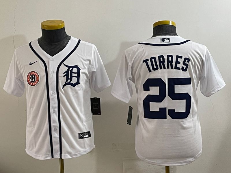 Youth 2025 Detroit Tigers #25 Torres White Game Nike MLB Jersey style 9